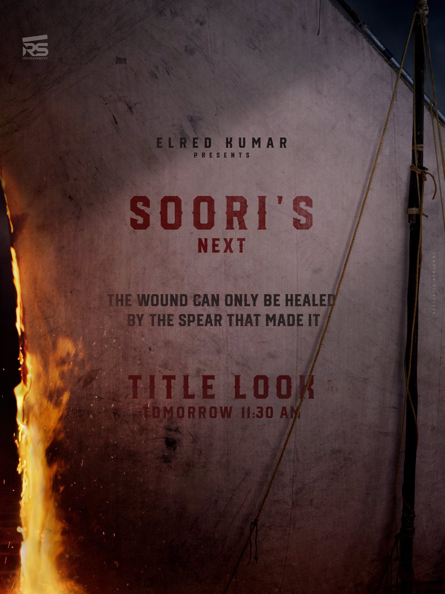 Mathimaran Pugazhendhi (@mathimaaran) on Twitter photo My next film with <a href="/sooriofficial/">Actor Soori</a> sir and <a href="/elredkumar/">Red</a> sir - Title Look dropping Tomorrow 11.30 am ❤️🔥
Gear up for the new game, new arena 💪🔥
#RS13 #SoorisNext
<a href="/rsinfotainment/">RS Infotainment</a> #VetriMaaran <a href="/gvprakash/">G.V.Prakash Kumar</a> <a href="/PeterHeinOffl/">Peter Hein</a> <a href="/srkathiir/">S.R.Kathir ISC</a> <a href="/KiranDrk/">drk.kiran</a>
@pradeepERagav <a href="/magesh_ggg/">Magesh G</a> <a href="/dineshmoffl/">Dinesh manoharan</a> My next film with <a href="/sooriofficial/">Actor Soori</a> sir and <a href="/elredkumar/">Red</a> sir - Title Look dropping Tomorrow 11.30 am ❤️🔥
Gear up for the new game, new arena 💪🔥
#RS13 #SoorisNext
<a href="/rsinfotainment/">RS Infotainment</a> #VetriMaaran <a href="/gvprakash/">G.V.Prakash Kumar</a> <a href="/PeterHeinOffl/">Peter Hein</a> <a href="/srkathiir/">S.R.Kathir ISC</a> <a href="/KiranDrk/">drk.kiran</a>
@pradeepERagav <a href="/magesh_ggg/">Magesh G</a> <a href="/dineshmoffl/">Dinesh manoharan</a>