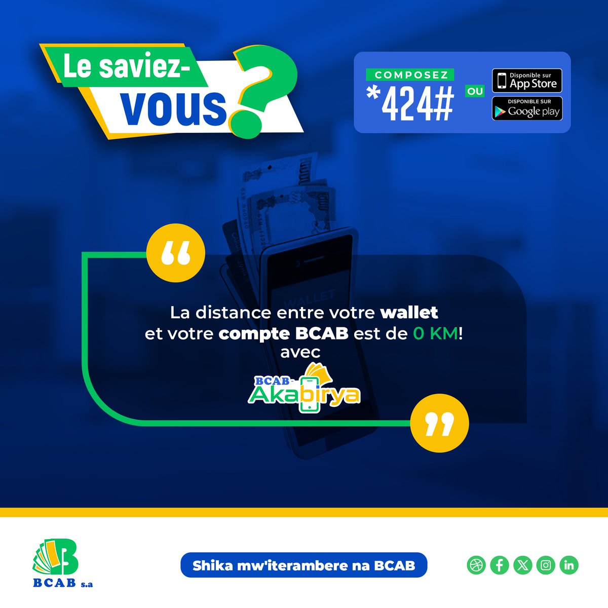 BcabBank's tweet photo. #Abatwip La fête de Pâques vous fonce dessus à 100km/h ? Pas de panique !
Avec #BCAB #Akabirya , votre argent est toujours à portée de main. 💸
📲 Composez *424# ou téléchargez l’appli #Akabirya dès maintenant !
#BCABBank #BanqueDigitale #Burundi #Shika_MwIterambere_na_BCAB https://t.co/FBmxN3myat