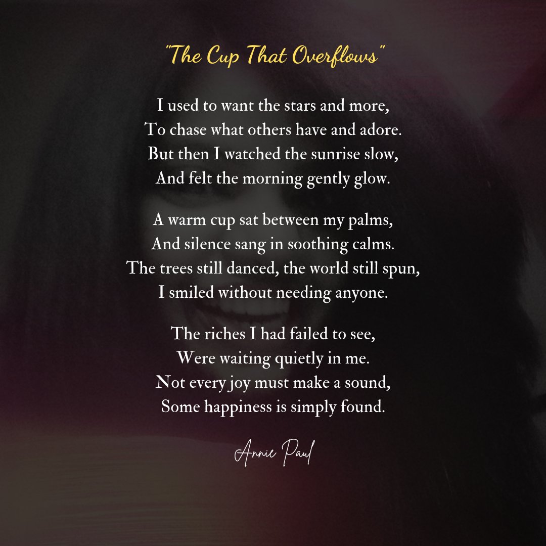 anniesmusingz's tweet photo. You don’t need more to be happy, just eyes to see what you have. - Annie Paul
#selflove #gratitude #innerpeace #contentment #joywithin #beyourself #serenity #quietmoments #calm #happiness #poetrycommunity #poetrylovers #poetrytwitter #POEMS #poetry #poem #WritingCommunity https://t.co/RvFJsjXjYl