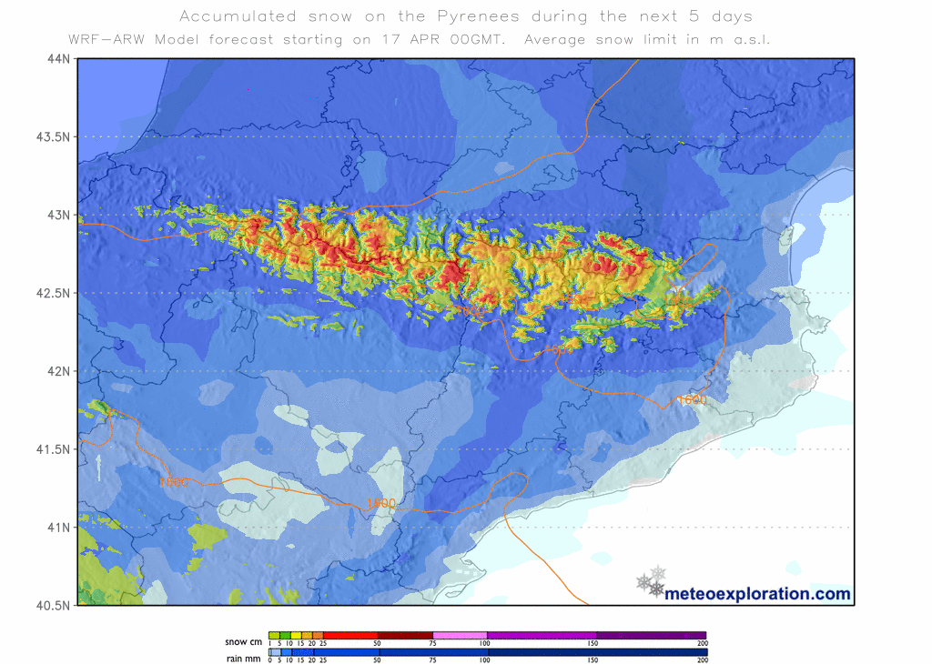 Torna la neu al Pirineu i Prepirineu, sobretot dissabte encara que també nevarà diumenge a la tarda i dilluns. Dissabte cota alta matí i tarda de 2200/2000 m tarda avançada/vespre cap als 1700m i matinada de diumenge uns 1300m. Diumenge cota mitjana 1700/1600m i dilluns uns