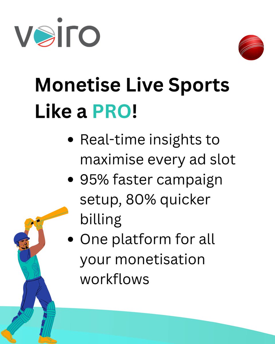 Monetising live sports shouldn’t be a scramble.
Voiro delivers real-time insights, 95% faster setups, and one platform to rule ad ops.
Built for IPL-scale streaming.
 #LiveSports #AdTech #Streaming #Monetisation #IPL2025 #SportsBusiness #MediaTech