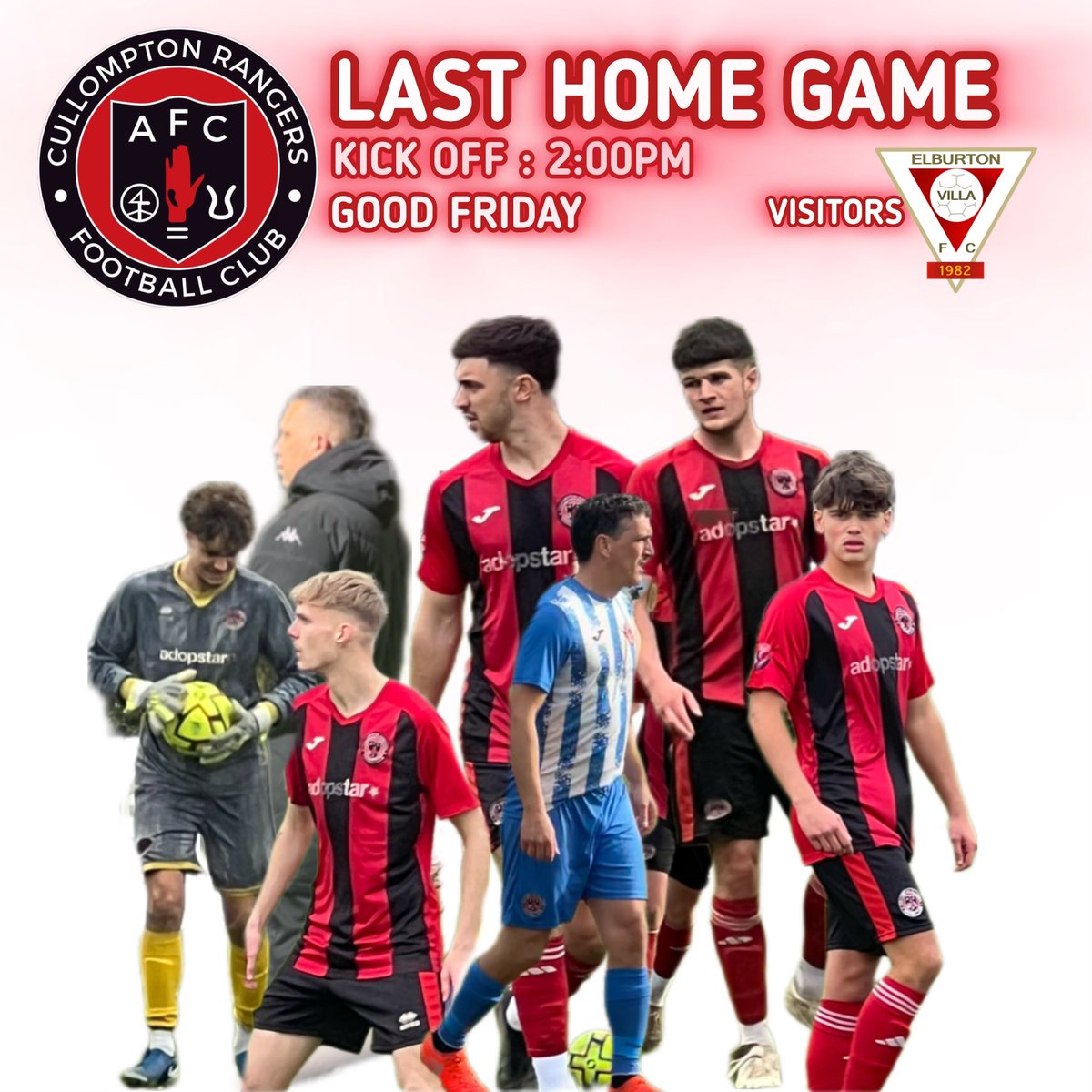 Can our Cullompton Rangers clinch a strong finish this season? Join us this Good Friday at 2 pm as they face Elburton Villa FC! Let’s rally behind the team before the cup final! Who’s ready to support? #CullomptonRangers #FootballFamily #GameDay