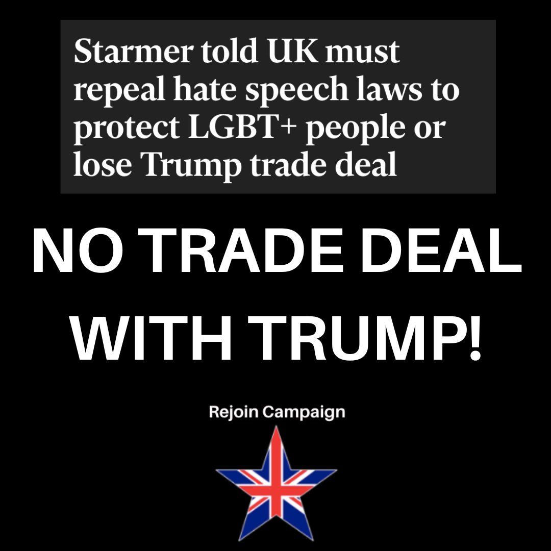 sonofr's tweet photo. IF THE PRICE OF A TRADE DEAL WITH THE US IS TRUMP TELLING US WHAT DO, WE DON’T WANT IT!

We need to leave America alone right now. We shouldn’t be negotiating with Trump’s morons. 

What we should be doing is rejoining the SM & CU.

Can we have some common sense please?

@Keir_Starmer @Tim_Roca @labourlewis @jreynoldsMP @itvpeston @NickTorfaen @DaleVince @DaleVince @williamnhutton @williamkeegan @HFalconerMP 
https://t.co/6ILEHhZ7Pl
