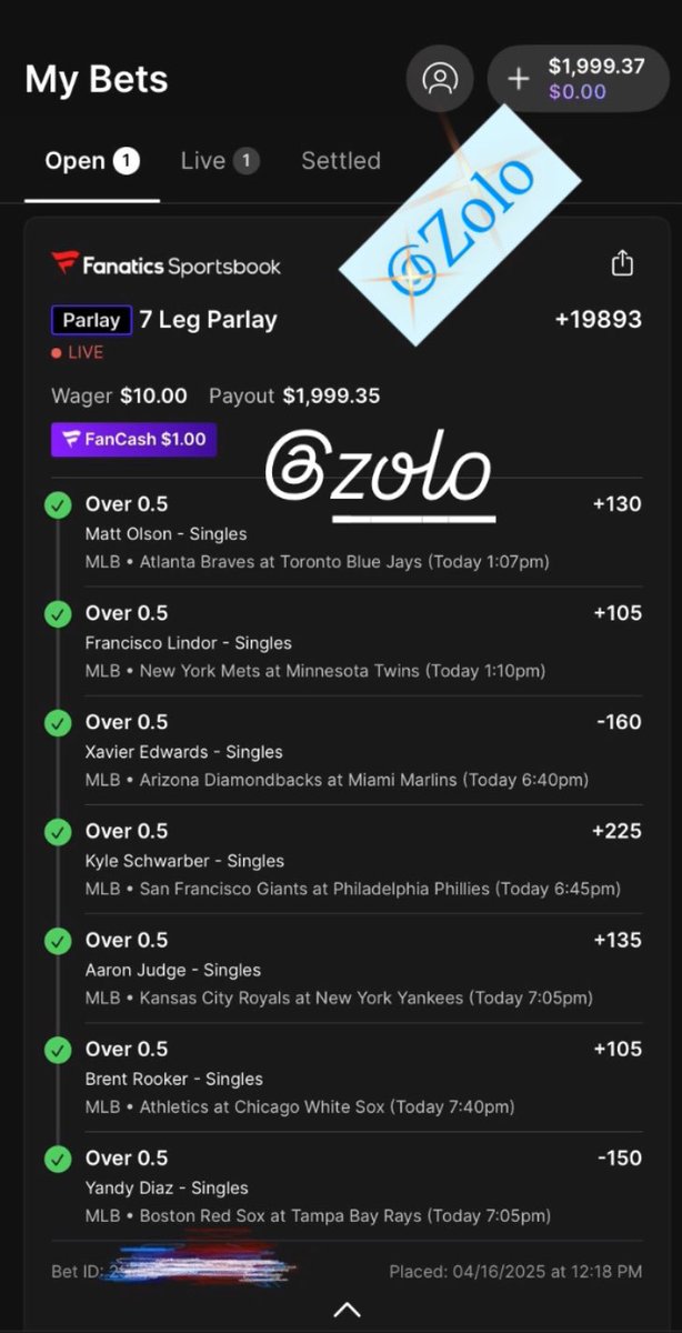 Zolo_Rush's tweet image. I thank God for this insane hit 🔥💫⚾️🤑🙏🏼 MLB treating me right 🙂‍↔️ #mlb #fanaticssportsbook #mlblotto #fanduel #fd #sportsbook #GamblingTwitter #GamblingCommunity