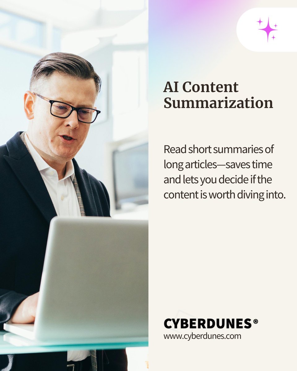 cyberdunes's tweet photo. AI content summaries save time and boost engagement.

Your audience wants the TL;DR—fast. Summarize blogs, reports, and pages instantly with AI, and keep readers moving toward action.

Smarter content = better results.

#AIContent #ContentMarketing #Automation #SmartSummaries https://t.co/TCgQjsAVIy