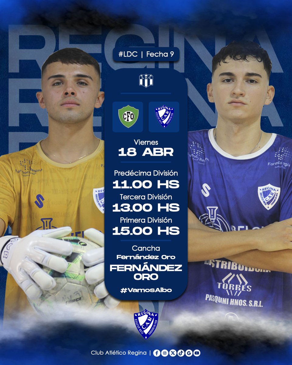 #Fútbol | REGINA VISITA A ORO ESTE VIERNES EN UN PARTIDO CLAVE

Por la fecha 9 de la Liga Deportiva Confluencia, Regina visita a Fernández Oro este viernes 18 desde las 11.00 hs en predécima, 13.00 hs en tercera y desde las 15.00 hs en primera división.

#VamosAlbo⚪🔵