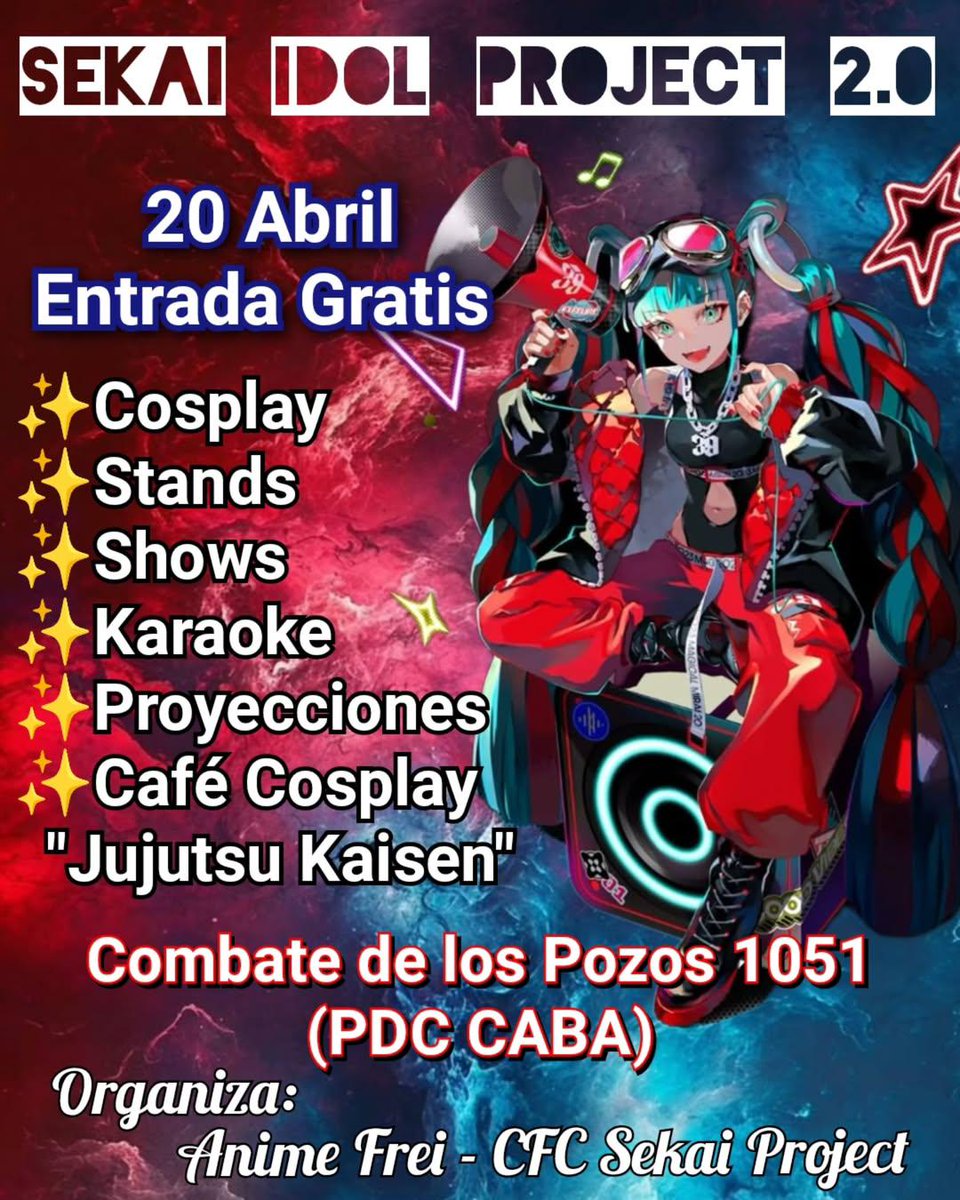 EriolHiragizaw2's tweet photo. El evento del año vuelve recargado, ahora en la DC, es el 20 de Abril y también con entrada gratis.
Horario: 12 a 19 hs.
Cosplay
Stands
Shows
Karaoke
Proyecciones
Café Cosplay JKK
Combate de los Pozos 1051 (CABA).
#AnimeFrei #SIP2 #EnLaDC https://t.co/wD4bOpjVgr