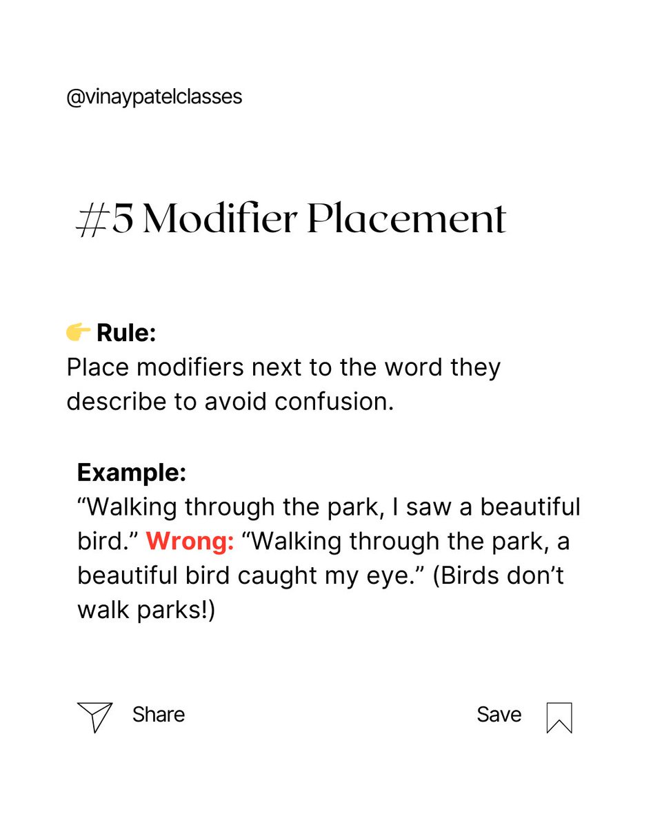 vinaypatelclass's tweet image. ✍️ These 5 rules decide your SAT English score!
Practice them daily and score higher with confidence.
📘 DM ‘SAT’ to get access to weekly grammar drills from Vinay Patel Classes.

🔖 Hashtags:
#SATPrep #SATEnglish #SATGrammar #StudyAbroad #SATIndia #VinayPatelClasses #GrammarTips