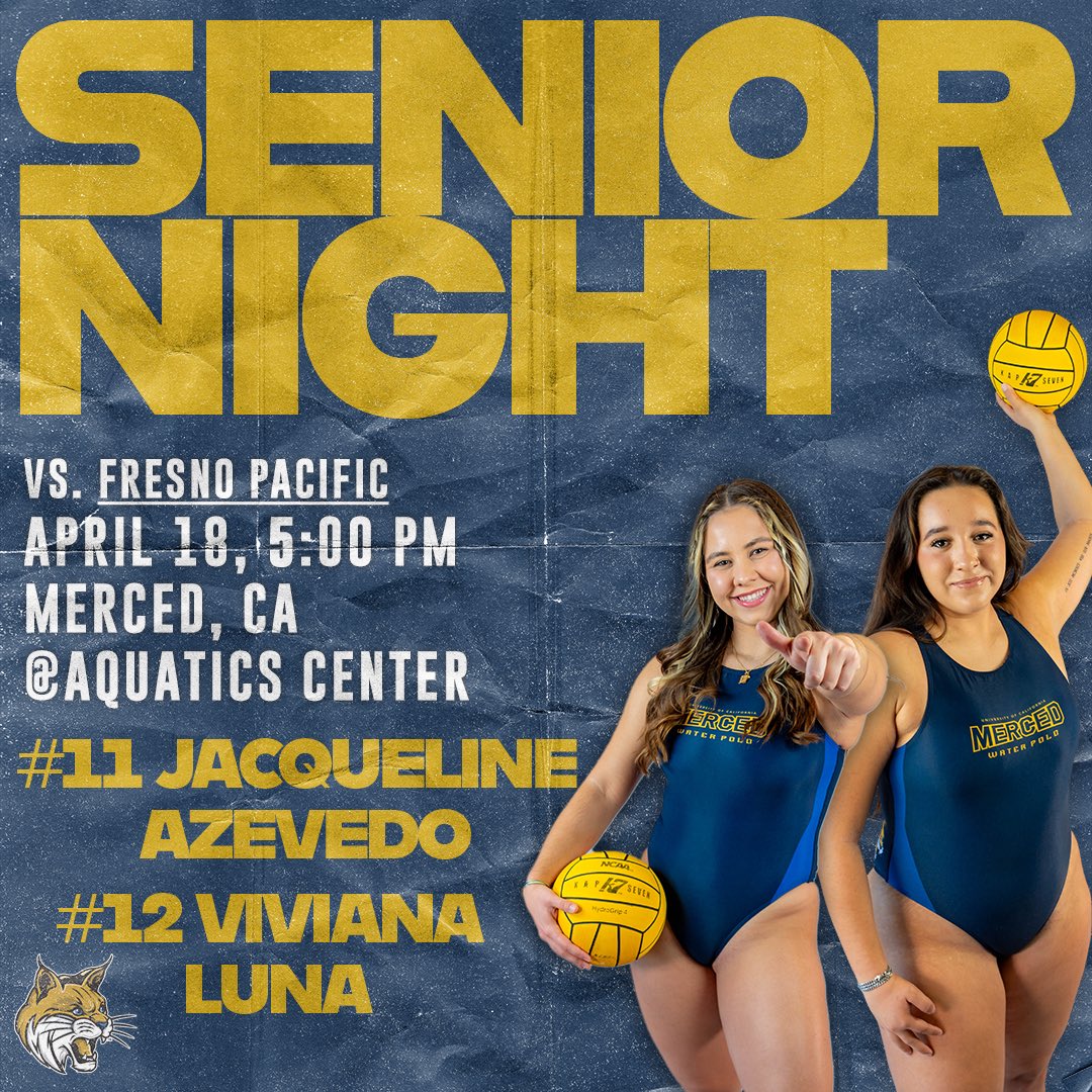 UCMercedWWP's tweet image. Senior Night this Friday at the Aquatics Center! Letβs send our Seniors off in style π rep that Blue and Gold, and cheer on the Bobcats as they take on Fresno Pacific!
Plus, itβs Staff and Faculty Night! RSVP in the Monday Memo for the pregame reception πΎ