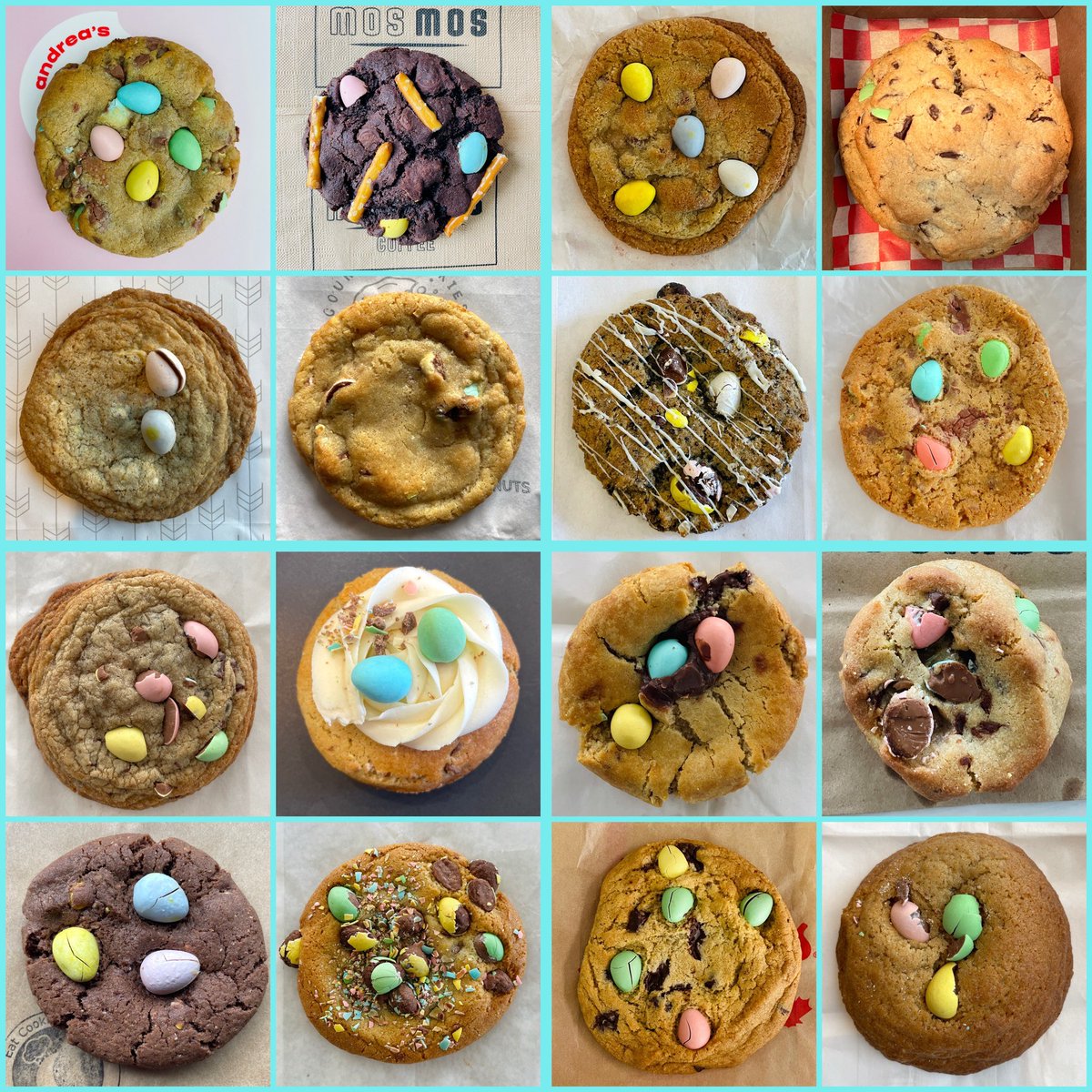 andreakw's tweet photo. #MiniEgg Cookie crawl in #Toronto: Row 1: Andrea's Cookes, Mos Mos, Short & Sweet, Rolling Pin
Row 2: Bomou, Courage Cookies, Circles & Squares, Becked Goods
Row 3: Sticky, BKookies, Mary's Bridageiro, Craig's Cookies Row 4: Night Baker, Midnight Cookie, Tim Hortons, Sweetie Pie https://t.co/MqdEaRUxD8