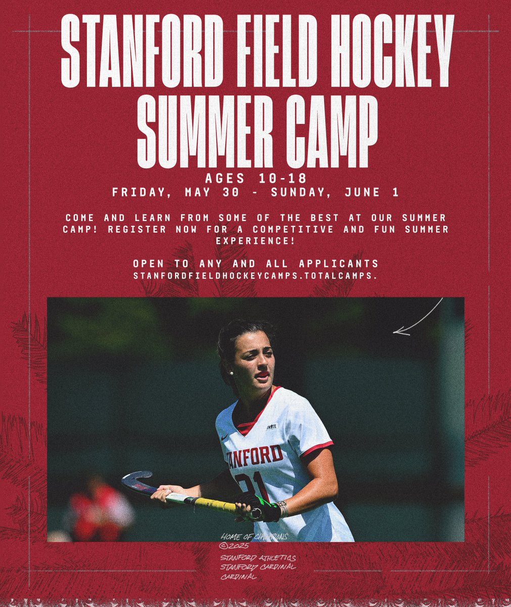 🚨Registration is Open!🚨

Attention all Stanford Field Hockey fans! Our summer camp is open for registration for all ages! We hope to see you there!  

🔗: tinyurl.com/4t54uad9

#GoStanford