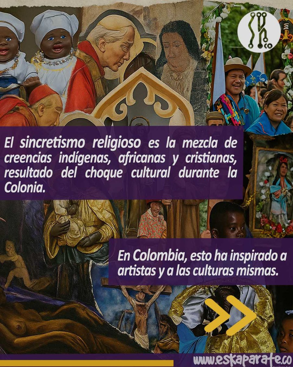 EskaparateCo's tweet photo. #Infografía| ✝️ 🖼️El sincretismo religioso en Colombia es el resultado de la fusión de tradiciones indígenas, africanas y europeas (principalmente españolas) desde la época de la colonia.

#sincretismo #sincretismoreligioso #semanasanta

🧵 https://t.co/VUEvX4Lxe8