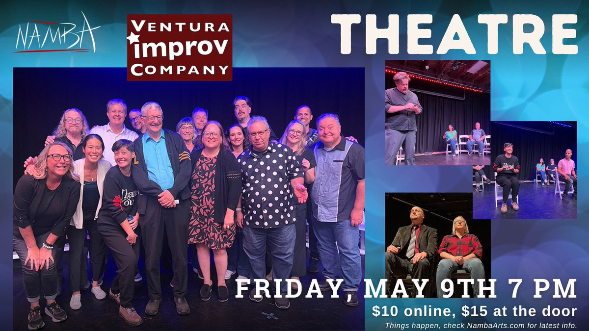 venturaimprov's tweet photo. Comedy with the VIC!
Friday, May 9 | 7pm
@NambaArts, 47 S Oak St, Ventura
Tix
https://t.co/2JFYfjP6u5

Ventura Improv Company shows feature a fast-paced blend of short-form scenes, games, and music — always created on the spot and always a good time! https://t.co/aQ2cblWVaH