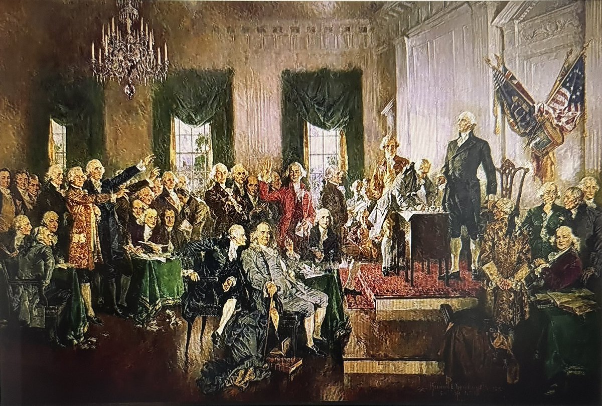keepincool55's tweet image. The signing of the constitution. Notice the two men on the left side, Democrats say they are making a Nazi salute.