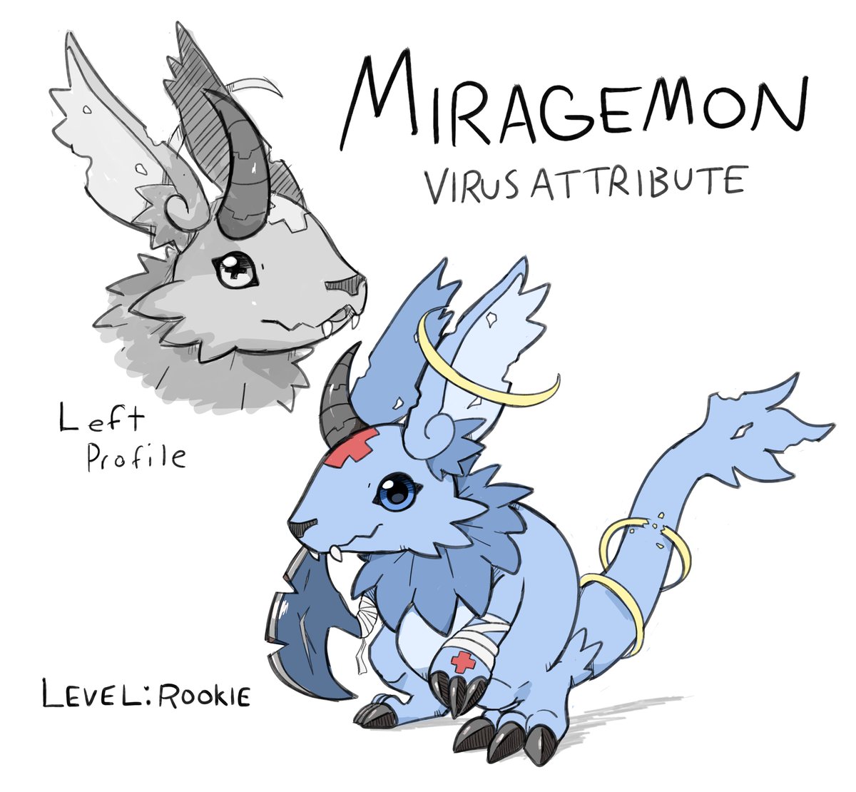 ranksyQK's tweet image. Redesign of my digifake I made back in 2021 called miragemon