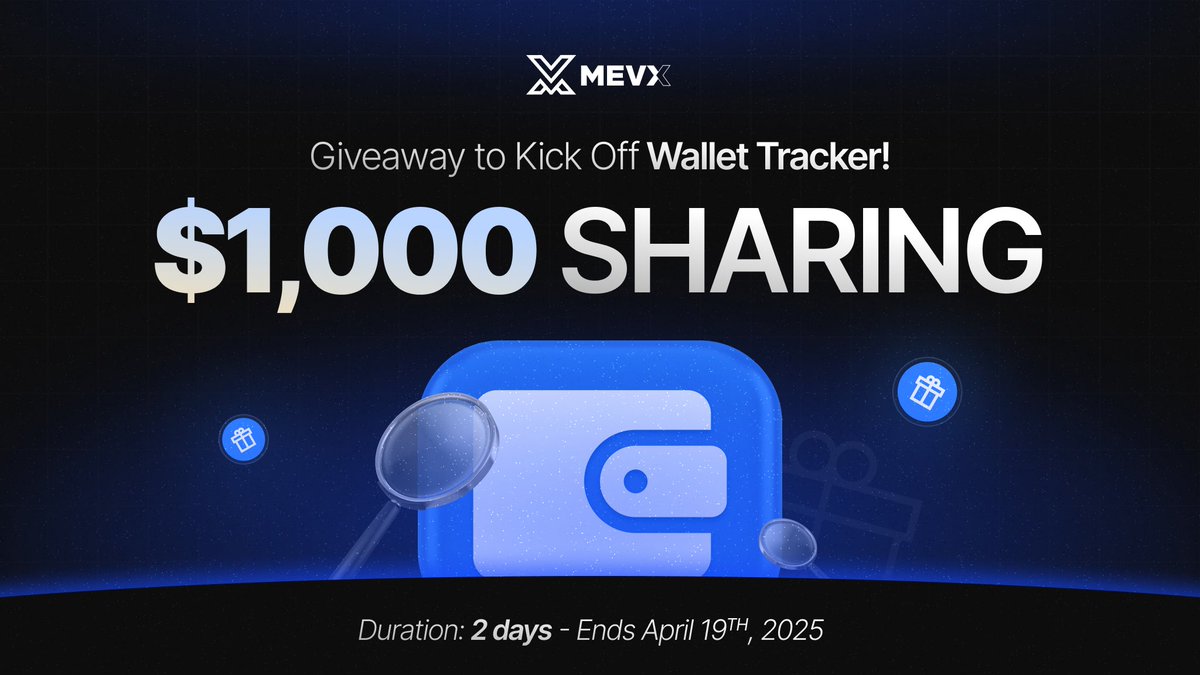 💵 $1,000 Giveaway to Kick Off Wallet Tracker!

#MevX celebrating the new Wallet Tracker with $1,000 for 20 winners!

How to join:
1. Follow @MevX_Official
2. Like &amp; Share this post
3. Track at least 3 wallets on MevX
4. Drop your Ref link in the comments

⏳Duration: 2 days -