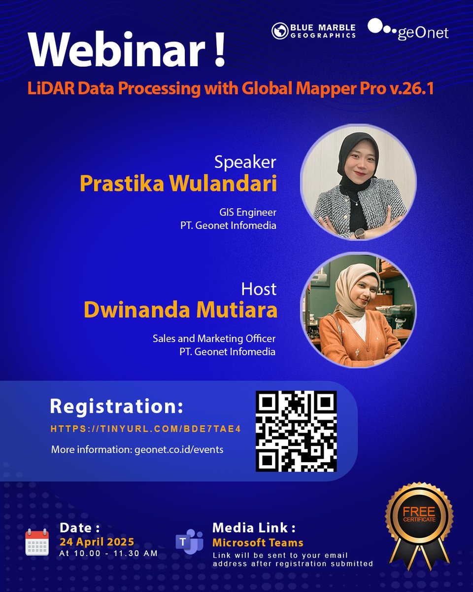 geonet_media's tweet image. Hello GIS Enthusiasts,
Unlock the full potential of LiDAR Data Processing with Global Mapper Pro v.26.1 in our exclusive webinar!
Registration: tinyurl.com/bde7tae4
More information: geonet.co.id/events
#LiDARDataProcessing #GlobalMapperPro #GISWebinar #LiDARTechnology