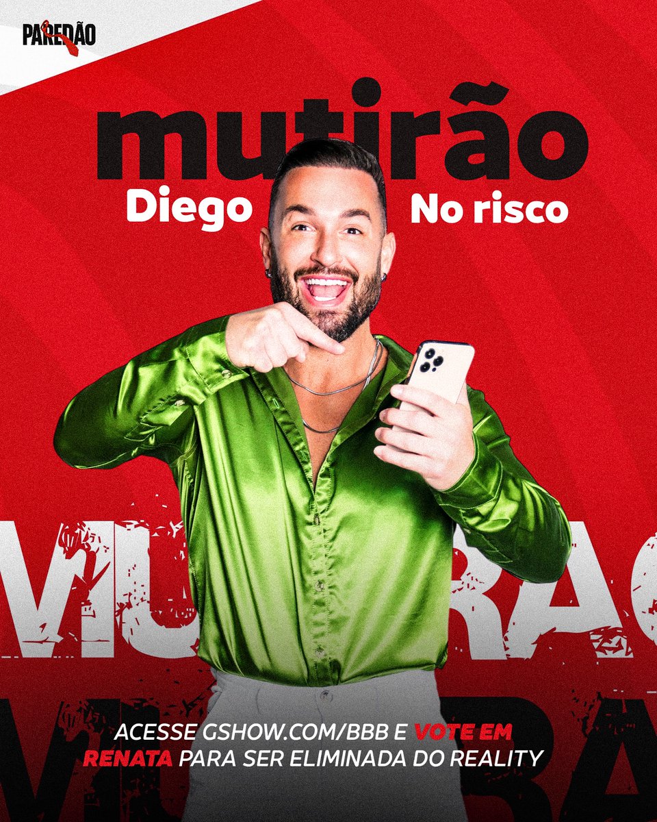 🤸‍♂️ MUTIRÃO DIEGO NO RISCO INICIADO 🤸‍♂️

🗳️ A cada 50 votos em RENATA, comente um emoji aqui.

⏰ ENCERRA ÀS 06H.

🚨 O voto é para ELIMINAR, vote em RENATA

🎯 META: 2K
 
🔗: gshow.globo.com/realities/bbb/…
 
#ForaRenata #BBB25