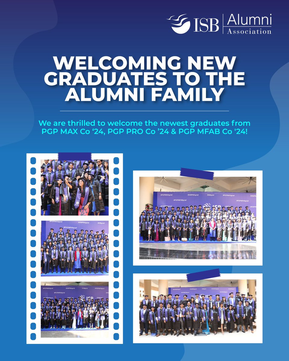 Welcoming new graduates to the alumni family! 🎓🎉

We are thrilled to welcome our newest graduates from PGP MAX Co '24, PGP PRO Co '24 and PGP MFAB Co '24! 👏

#ISBAlumni #GraduationDay #NewBeginnings #ProudISBian #StrongerTogether #ISBForever #ISBAA #IBSAlumniAssociation #ISB