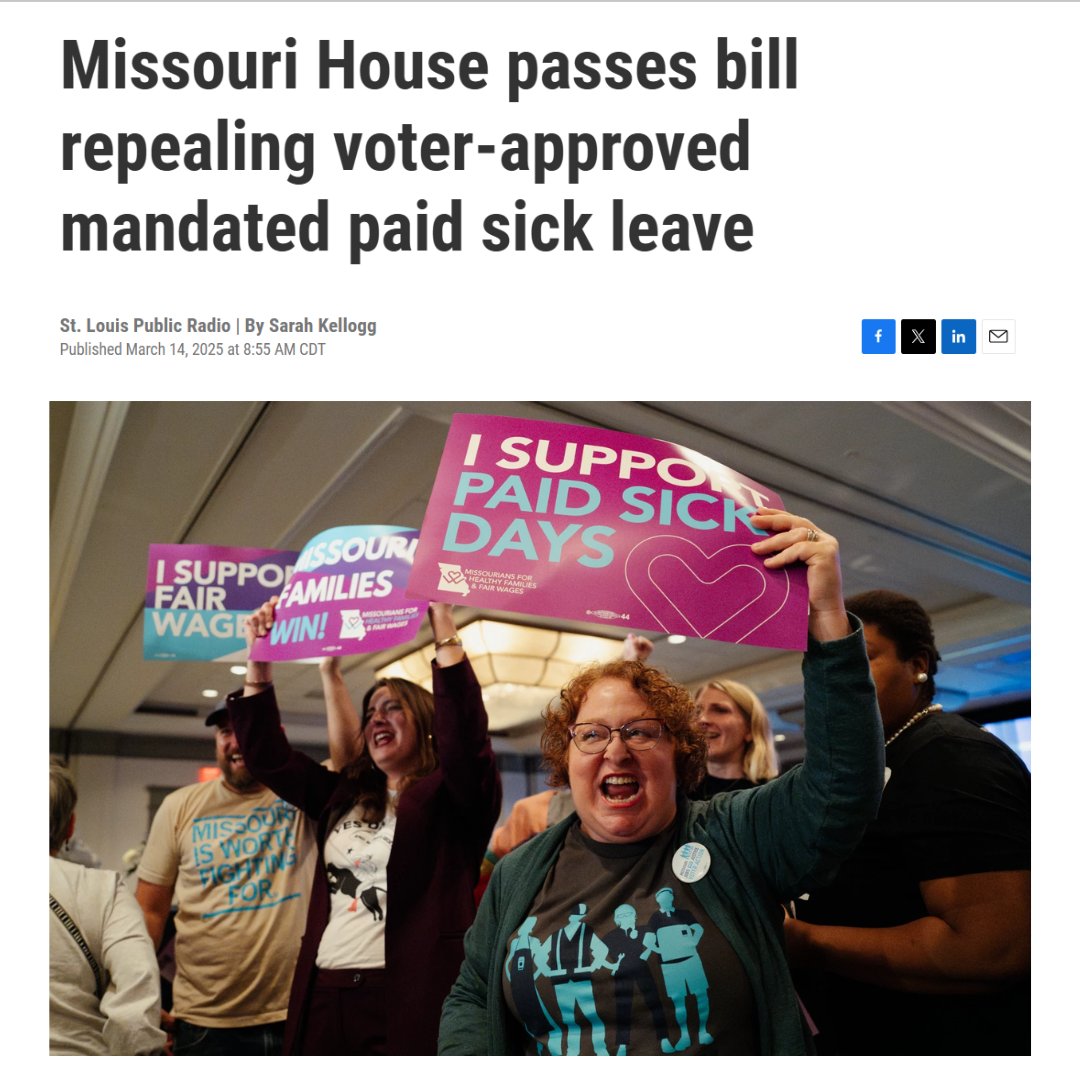 HB 567 is up RIGHT NOW in the Missouri Senate. This anti-worker legislation would stop the voter-approved minimum wage from increasing after 2027 and would immediately eliminate voter-approved paid sick leave! 

Tell Senators to Vote NO on HB 567! #moleg