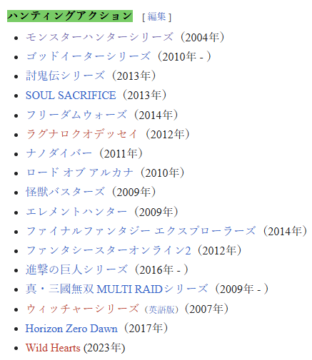 malckyor's tweet photo. These are the official games tagged as hunting action.
Monster Hunter Series
God Eater Series
Toukiden Series
Soul Sacrifice
Freedom Wars
Ragnarok Odyssey
Nano Diver
Lord of Arcana
And more that I won't translated.

font: https://t.co/ZvpLTEABICアクションゲーム
#MonsterHunter https://t.co/kr8IKjXTBJ