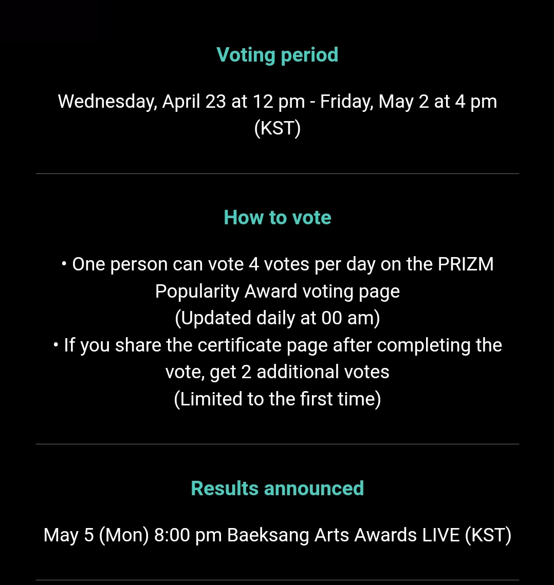PRIZM POPULARITY AWARD 🏆
#BaeksangArtsAwards2025

PRIZM 🌏:  global.prizm.co.kr

📅 Voting Starts:
April 23, 2025 12PM (KST)
#WhenLifeGivesYouTangerines 
#폭싹속았수다 #IU #아이유