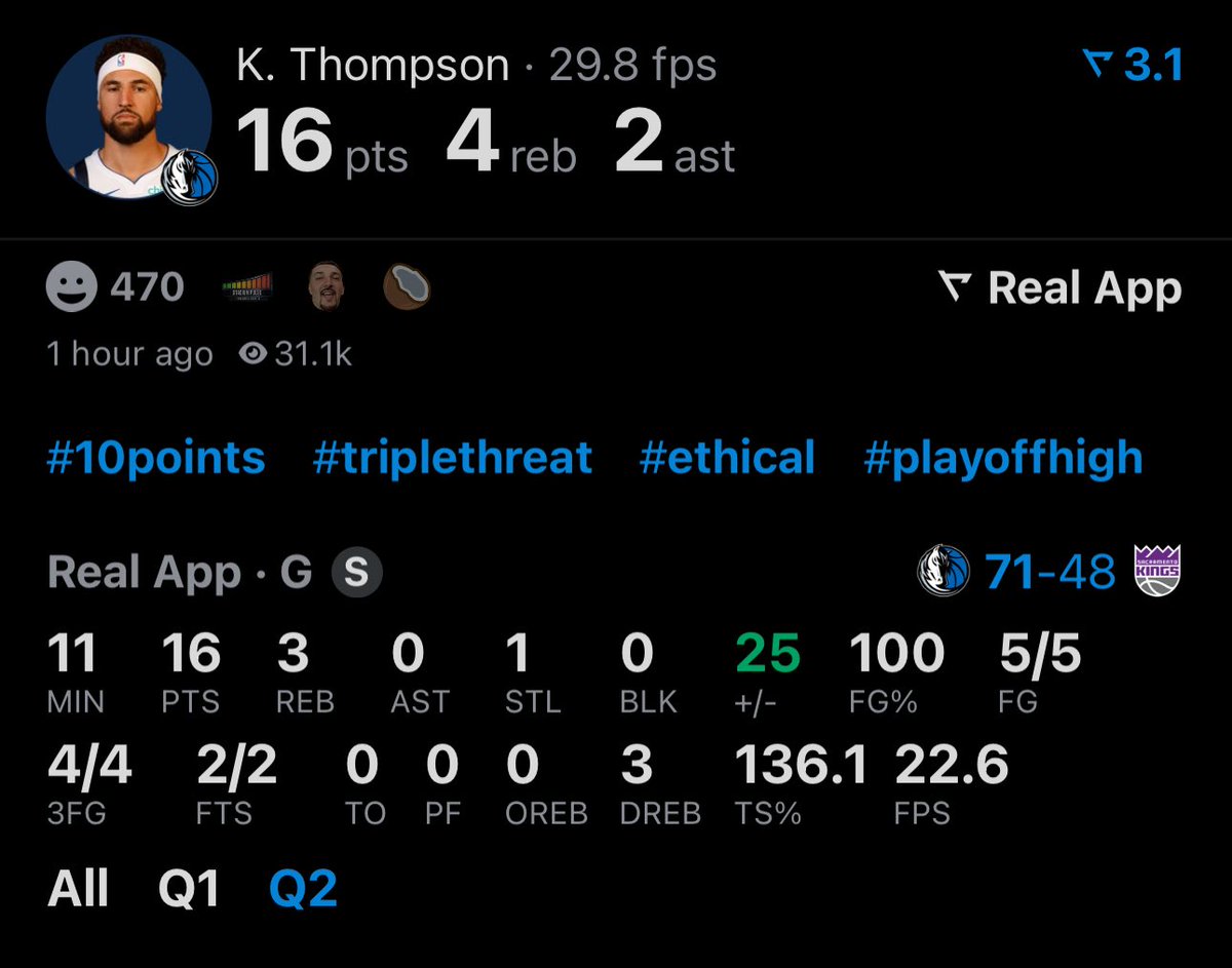 Klay Thompson was perfect in the 2nd quarter: