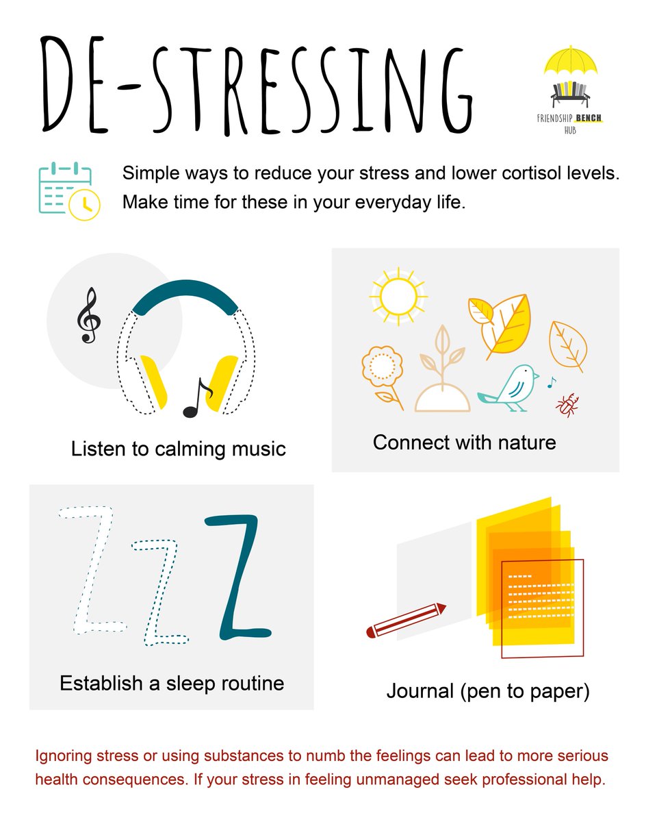 Stress shows up in many ways - headaches, racing thoughts, trouble sleeping, or just feeling “off.” 
Here are a few gentle ways to de-stress today: 
🌿 Take a short walk and connect with nature 
📝 Write down what’s on your mind 
🎧 Listen to calming music 
🙌 Rest.