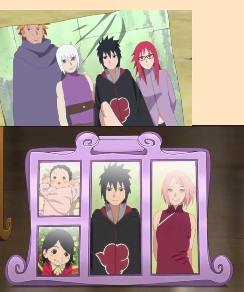 WeddaxX's tweet photo. @nonixobo @By_Aria_96 Sasuke and Karin actually have plenty of official arts and photos Together✨,  Sasusaku Fans should be grateful to Karin because She Gave Sakura the one photo she had of her husband because she didn’t have one during those 11 years he was gone 💕 🥰 https://t.co/LfwVOUQG6F