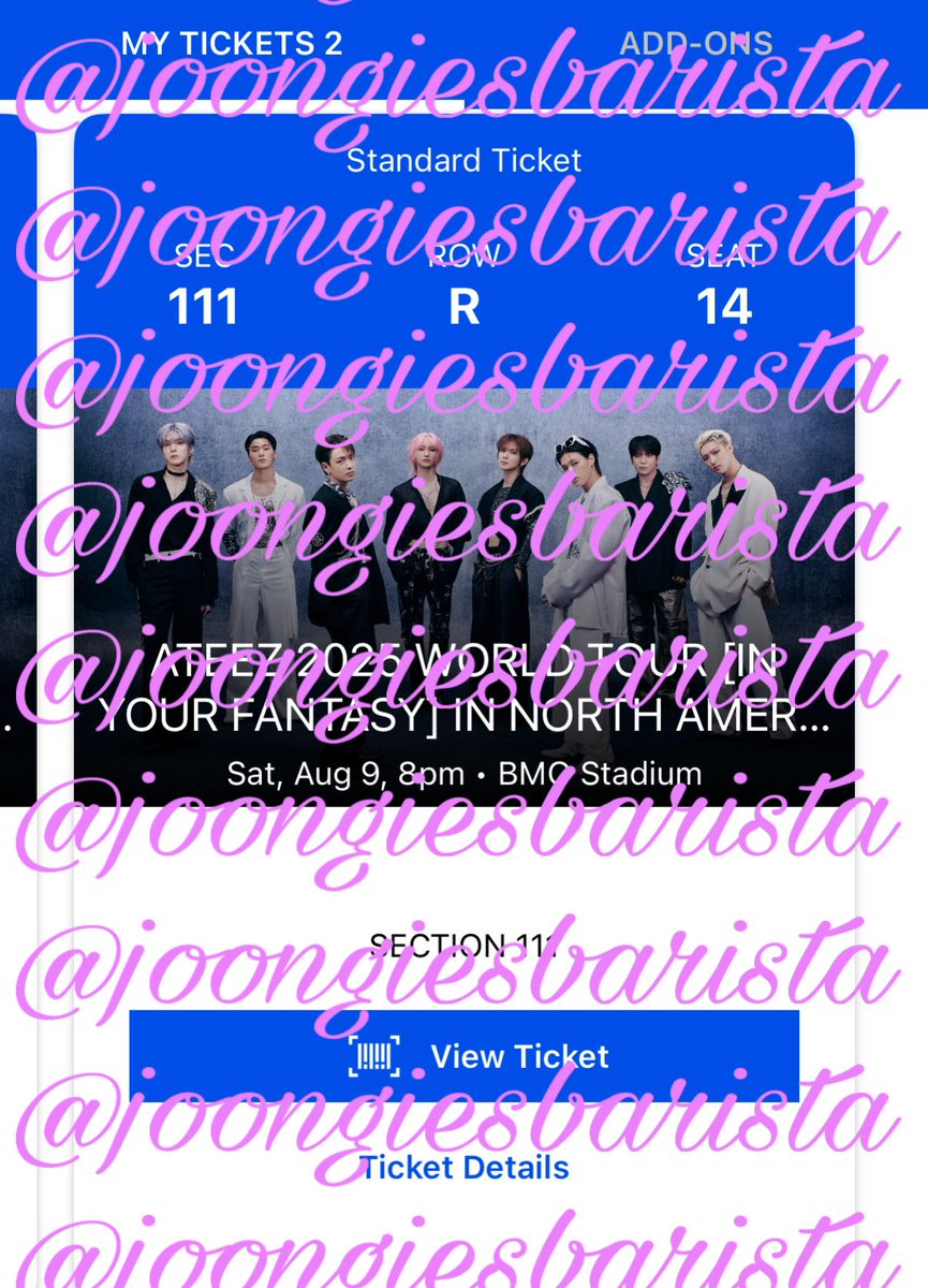 WTS ATEEZ IN YOU FANTASY LA DAY 2 TIXS (quantity 2)

I've got two extra tickets for BMO Day 2 8/9. My friend and I were both trying to ticket through the madness and didn't realize we'd both get through T^T

Selling at face value $220 each
Will send proofs if needed! #ateezwts