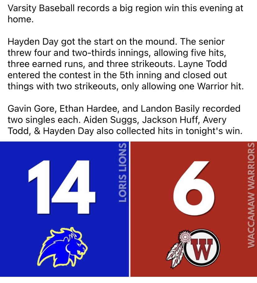 Loris Lions Baseball tweet media