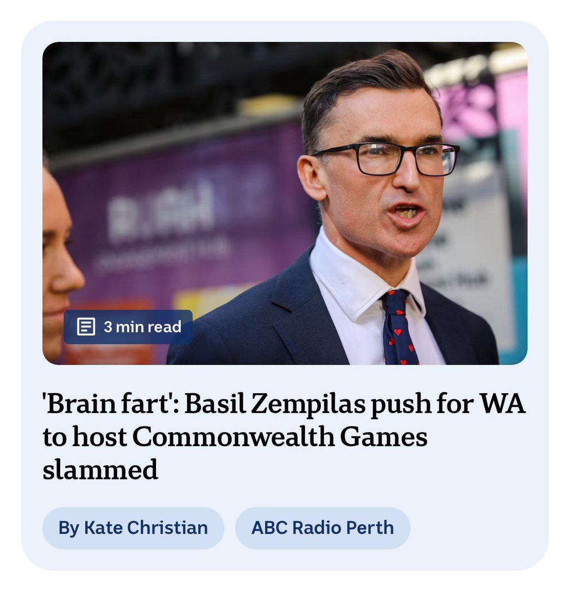 His first major policy position as Liberal leader and Basil Zempilas is pushing a multi-billion dollar Commonwealth Games.
 
It’s the wrong priority. 
 
The return on investment is simply not there for WA taxpayers.
 
We won’t be pursuing the Commonwealth Games, because we’re not