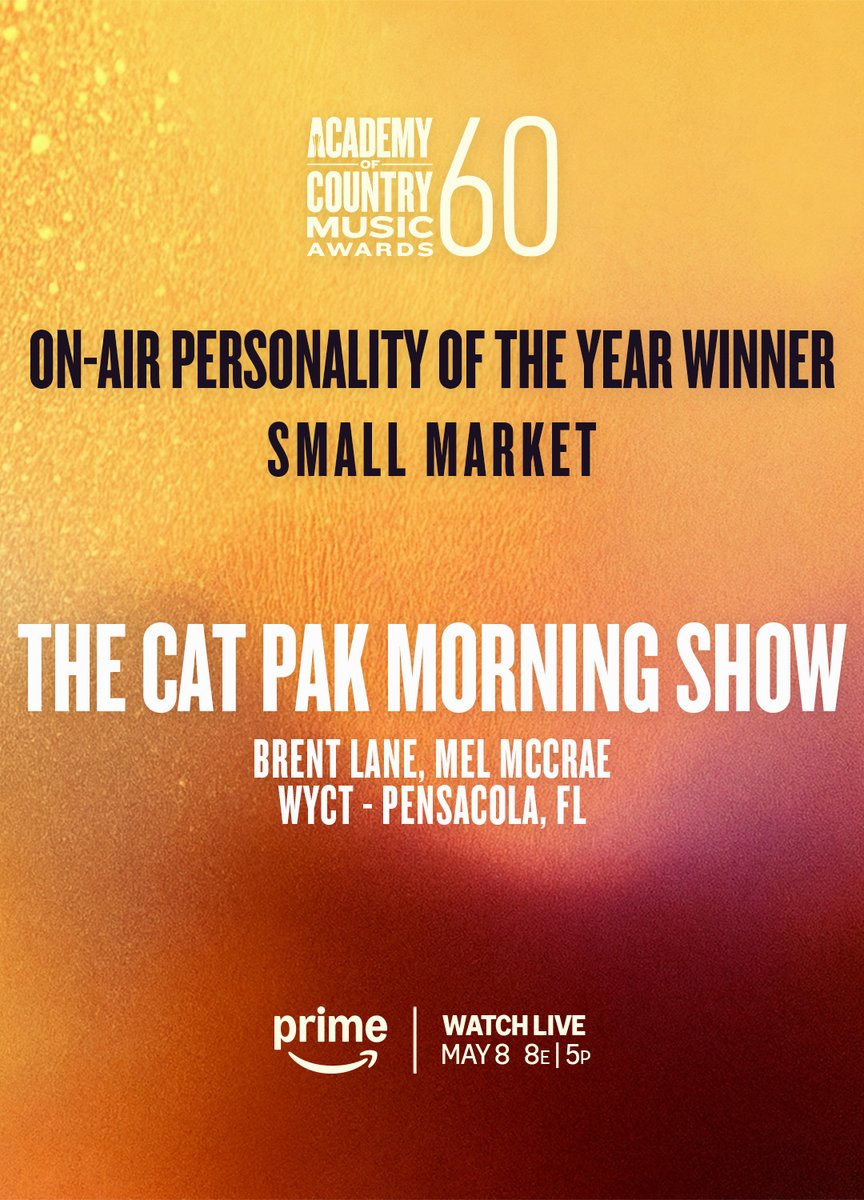 ACM Awards (@acmawards) on Twitter photo 🎙️ The ACM On-Air Personality of the Year (Small Market) for the 60th #ACMawards is The Cat Pak Morning Show on <a href="/catcountry987/">Cat Country 98.7</a>! 🎙️ The ACM On-Air Personality of the Year (Small Market) for the 60th #ACMawards is The Cat Pak Morning Show on <a href="/catcountry987/">Cat Country 98.7</a>!
