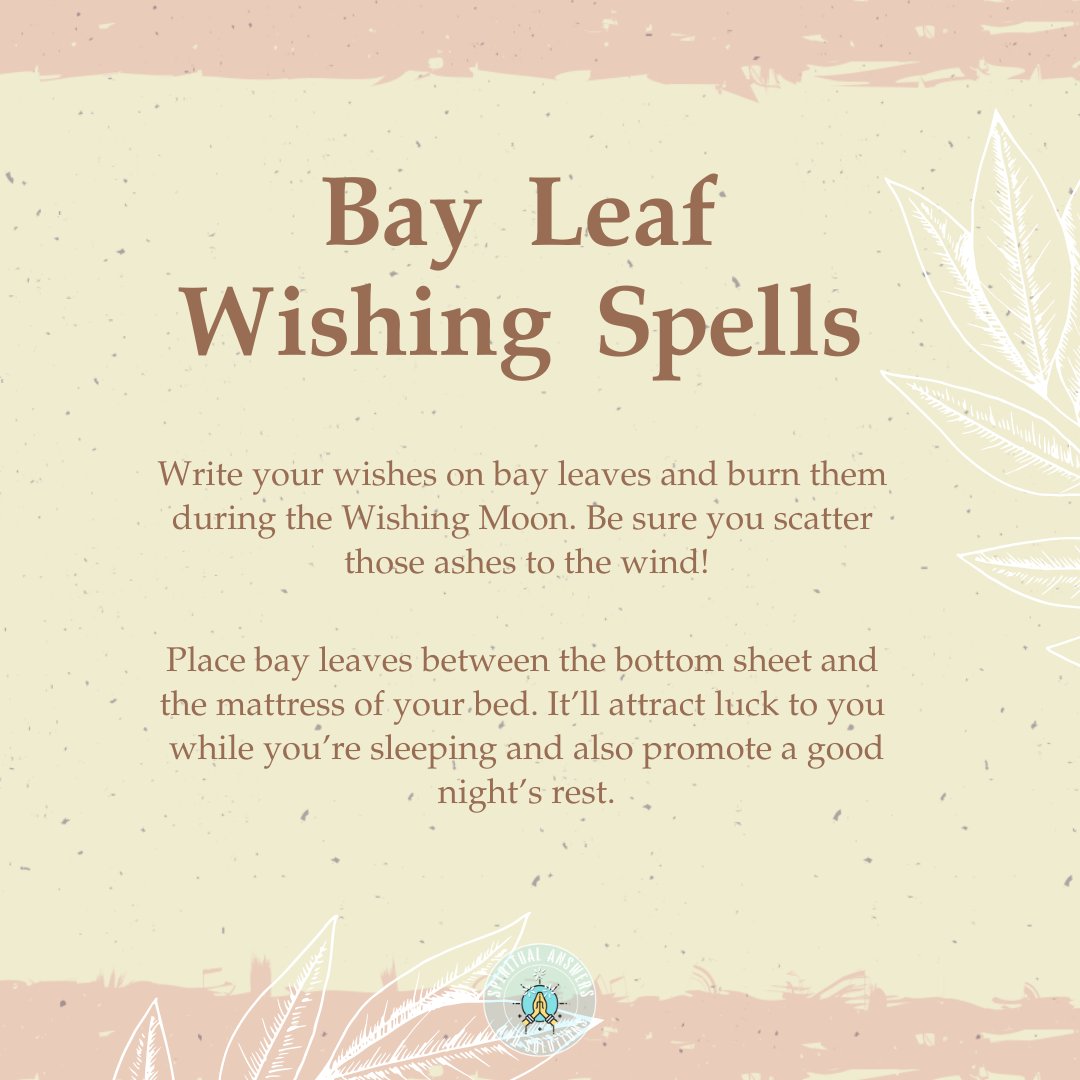 PsychicTidbits's tweet photo. 🌙 Write your wish on a bay leaf, burn it under the Wishing Moon, and let the ashes fly. 🍃 Tuck one under your mattress for luck and restful sleep!

#bayleafmagic #wishingmoon #manifestation #luckycharm https://t.co/AZOxuciMiU