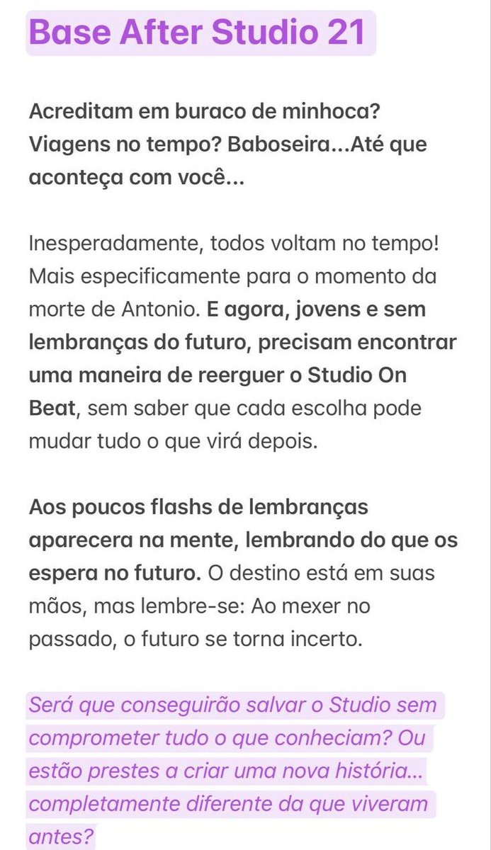 Atenção!!! ⚠️

Comunicado oficial e muito importante: a base vai começar um novo plot!

Um novo enredo, novos dramas...
Vem construir essa nova fase com a gente, é só mandar a sua ficha!