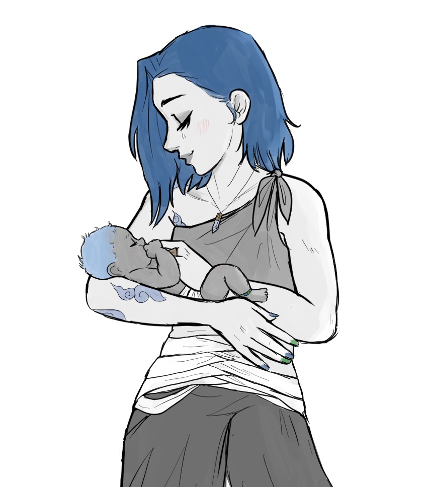 Timebomb have a teensy baby born years after the war, nicknamed Baby Blue 😇 she is one apple slice tall btw