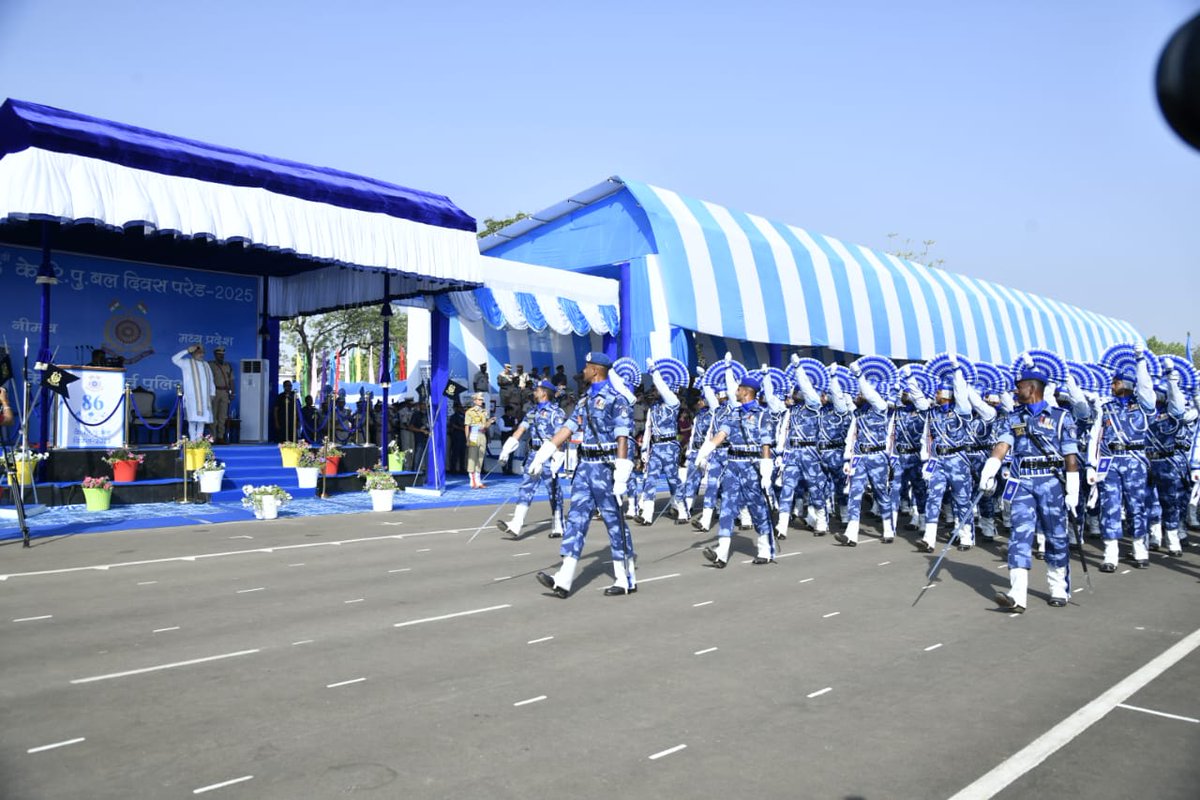crpfindia's tweet photo. 86th CRPF Day Parade: A Glorious Celebration of Valour and Legacy 

Commemorating the 86th #CRPFDay at its historic birthplace—Neemuch, Madhya Pradesh!

Hon’ble Union Home Minister & Minister of Cooperation Shri Amit Shah graced the occasion as Chief Guest, reviewed the ceremonial parade, and took the salute—honouring the indomitable spirit and service of the #CRPF.

#NationFirst
@AmitShah
@gpsinghips