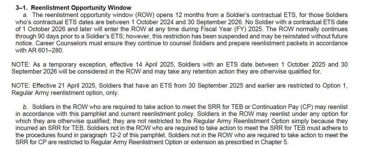 USArmy_G1's tweet image. RETENTION! The window to qualify for retention options other than needs of the Army is closing April 21, 2025, if your ETS date is before Sept. 30, 2025. Go see a @armyretention counselor ASAP if you&apos;re thinking about re-enlisting. 

The @USArmy&apos;s retention success has led to…