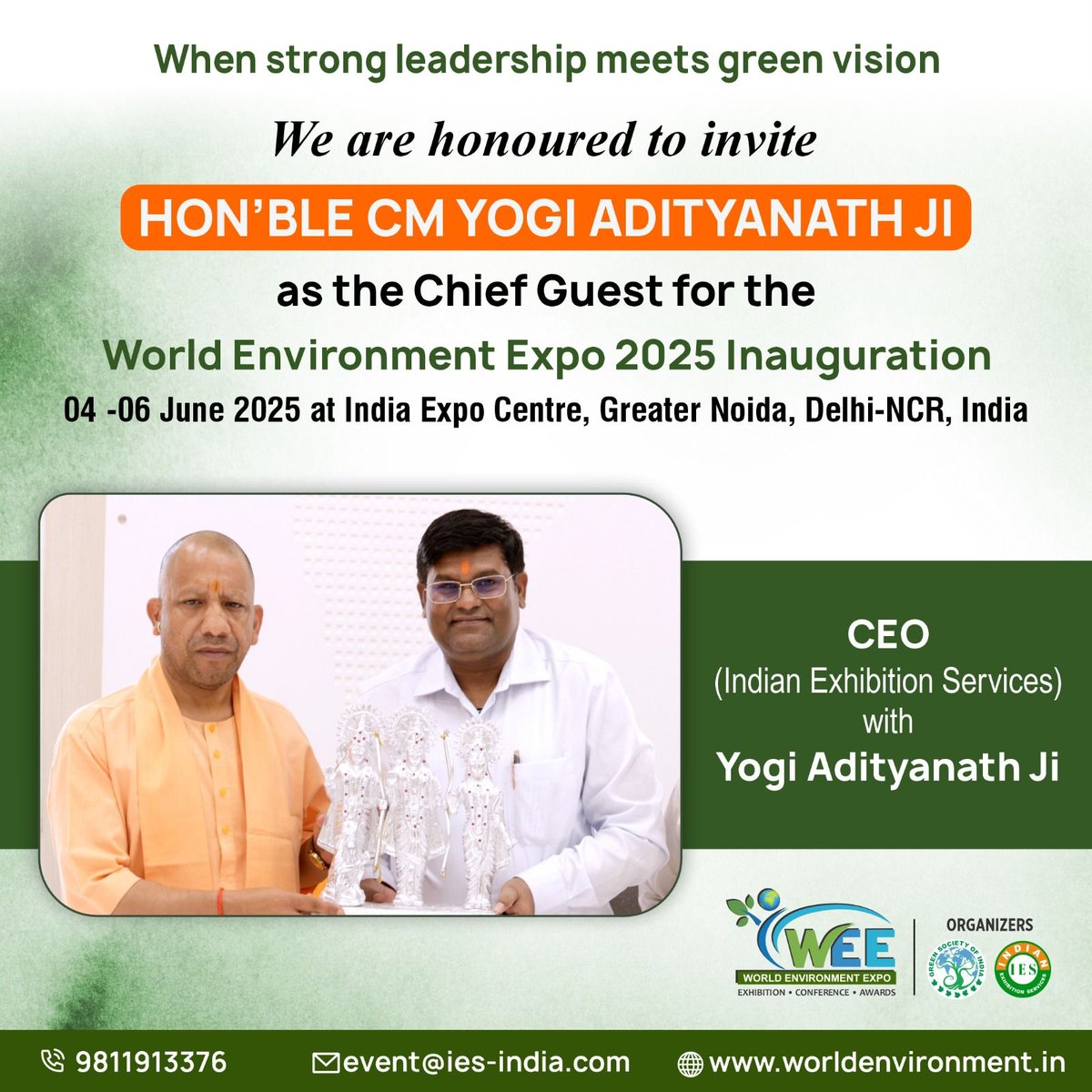 🌿 Big News! #WEE2025 has invited Hon’ble #CM #YogiAdityanath Ji as #ChiefGuest!

Join us for #greentech, #cleanenergy, waste mgmt &amp; more! 🌍

Visit - worldenvironment.in 

#GreenIndia #EcoInnovation #DCvsRR #ImportanceOfGoodCompany #CRPFParade2025