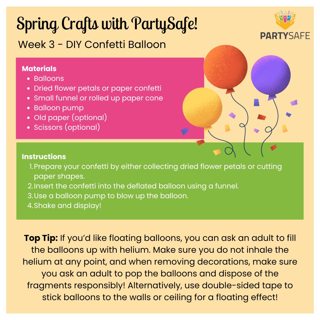 EuPartysafe's tweet photo. Confetti fun, done responsibly!🎈💚Fill balloons with dried flower petals or biodegradable confetti for a colorful, guilt-free celebration! Always dispose of balloons properly, and if using helium, don’t inhale, don’t let go!🌍✨ #PartySafe #SustainableCelebrations #ConfettiMagic https://t.co/gqwEn4ri8z
