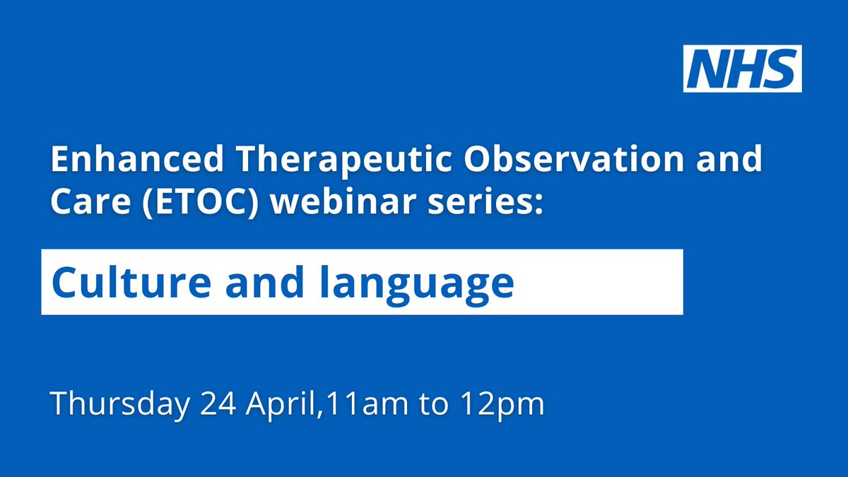 Are you involved in Enhanced Therapeutic Observations and Care? Join our webinar and hear directly from trusts who've transformed their ETOC provision. Register by 5pm on Wednesday 23 April 2025. #ETOCP ➡️ events.england.nhs.uk/events/enhance…
