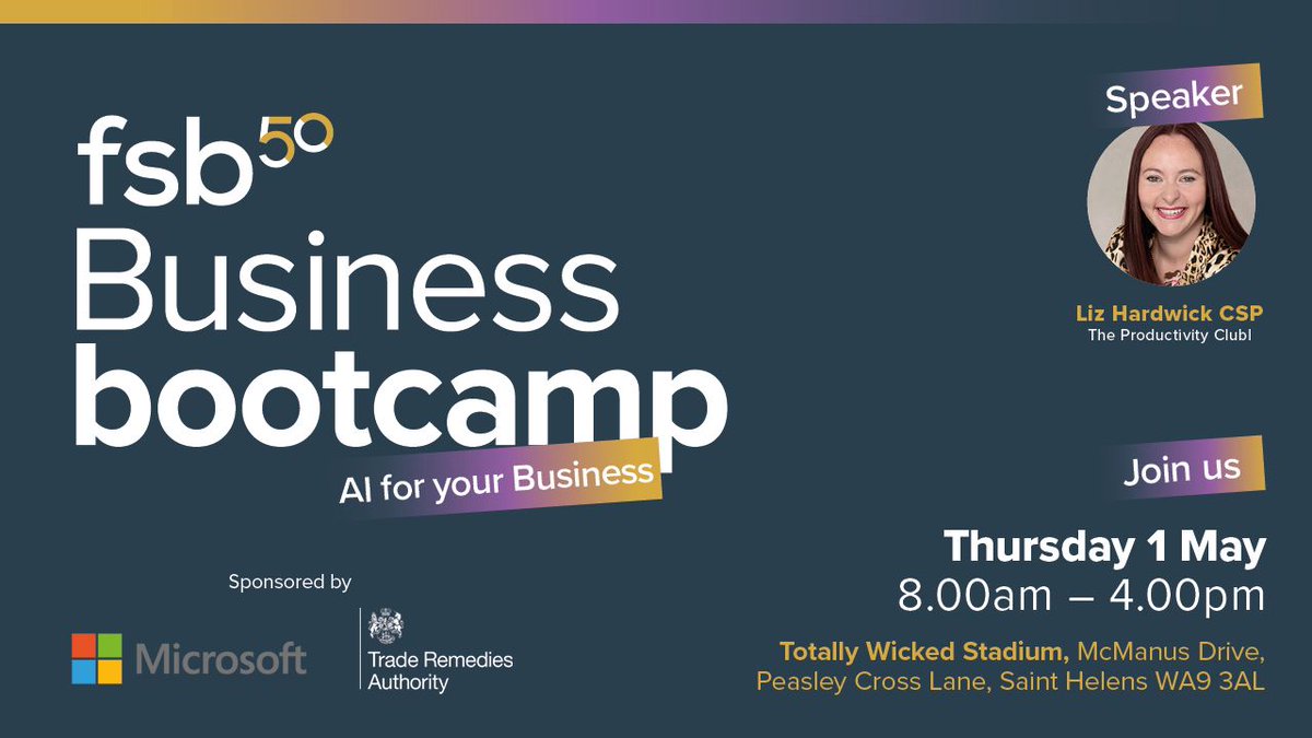 A 1-day AI conference for small businesses? Yep, it’s real. And it’s going to be epic!
Liz will be part of the FSB Business Bootcamp: AI for Your Business on Thursday 1 May - dedicate an entire day to unlocking what AI can actually do for you!
events.fsb.org.uk/en/8d2bI2X7/fs…