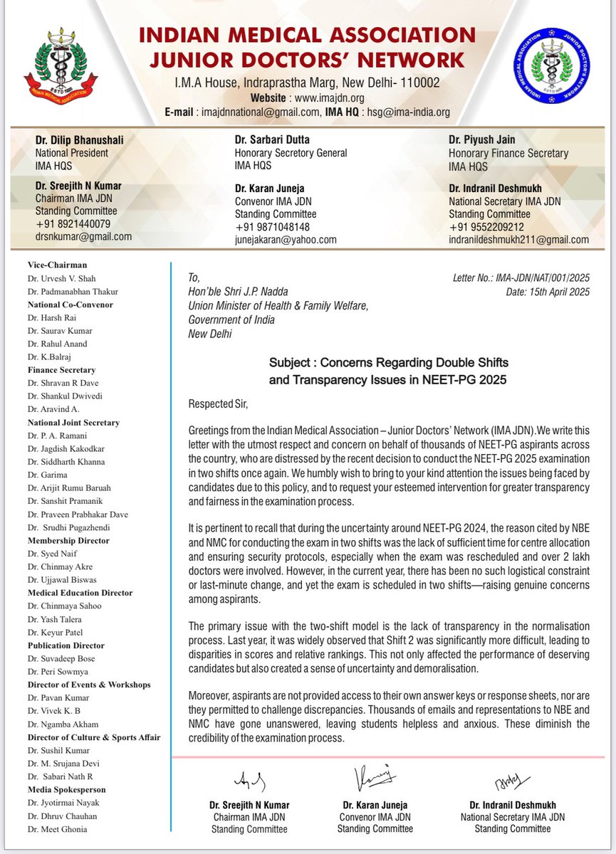 DrDhruvchauhan's tweet photo. IMA - JDN has requested the hon’ble Health minister regarding reconsidering the conduct of Exam to single shift . 

If this exam happens in double shift it will again create chaos like previous year .

@JPNadda @PMOIndia https://t.co/AdDjMx0Zrp