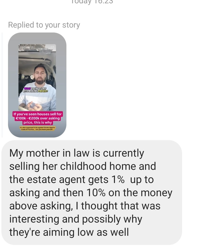 Ciarán - Crazy House Prices (@crazyhouseprice) on Twitter photo This is awful. The Estate Agent gets 10% commission on anything over the agreed asking price. All this does is encourage the Estate Agent to purposely advertise below market value in order to stimulate a bidding war and increase their commission. Peak dysfunction. <a href="/JamesBrowneTD/">James Browne TD</a> This is awful. The Estate Agent gets 10% commission on anything over the agreed asking price. All this does is encourage the Estate Agent to purposely advertise below market value in order to stimulate a bidding war and increase their commission. Peak dysfunction. <a href="/JamesBrowneTD/">James Browne TD</a>
