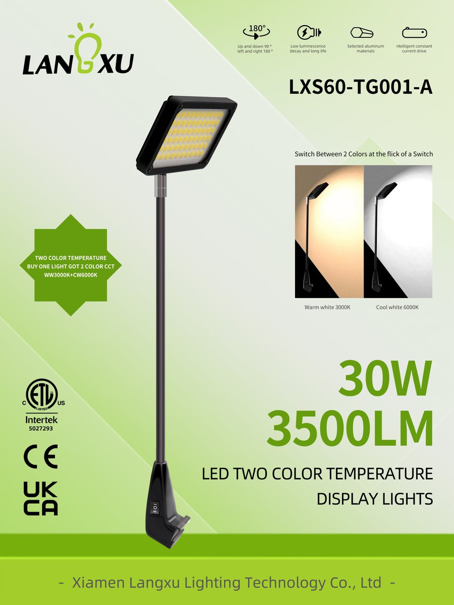 ✨ One light, two atmospheres! ✨

LXS60-TG001-A LED display light, instantly switch between 3000K warm white light and 6000K cool white light!

🔹 30 watts | 3500 lumens
🔹 Long life | Energy saving
🔹 Very suitable for exhibition display scenes!

#Smartlighting #CCTlight #LED