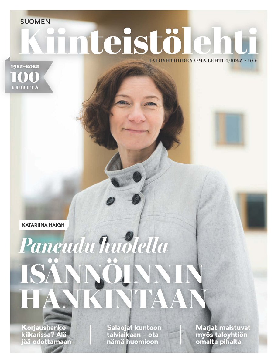 Huhtikuun Kiinteistölehti ilmestyy tänään! Hallitusvaikuttaja Katariina Haigh kertoo, milloin on hyvä käyttää ammatti-isännöintiä, milloin taloyhtiön omaa osaamista. Rivitaloyhtiö teetti salaojaremontin talvella. Kokemus oli hyvä ja säästöjäkin syntyi. Lue lisää uudesta lehdestä!