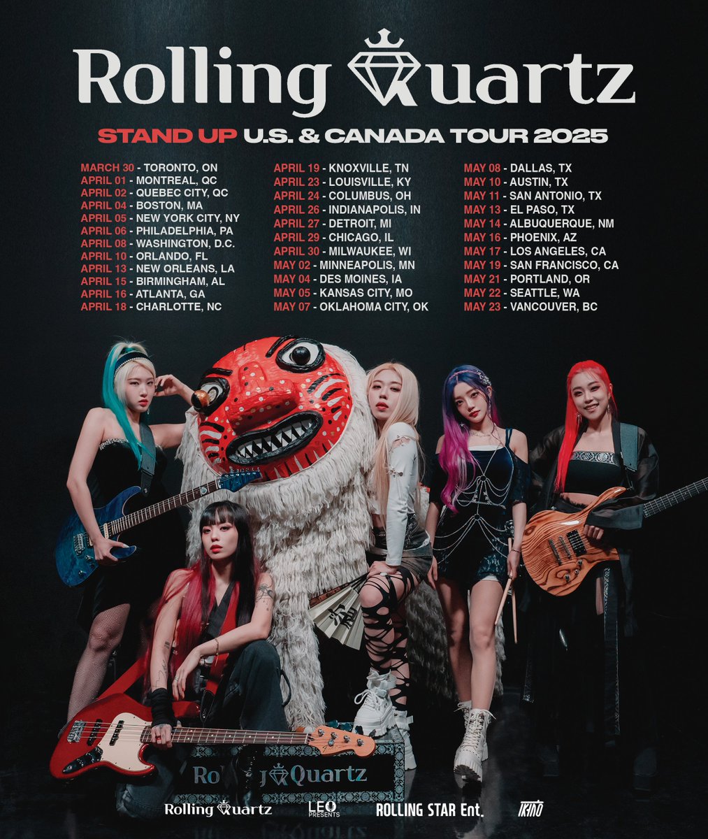 Rolling_Quartz's tweet photo. See you again Atlanta Diadem
See you soon Charlotte Diadem :)

Rolling Quartz USA & Canada Tour 2025
Ticket https://t.co/G7vVKRpWl5
💎❤️🇨🇦🇺🇲👑

30 Mar Toronto, ON / Lee's Palace
01 Apr Montreal, QC / Piranha Bar
02 Apr Quebec City, QC / La Source de la Martinière
04 Apr Boston, MA / Sonia
05 Apr New York City, NY / Queens Theatre in the Park
06 Apr Philadelphia, PA / PhilaMOCA
08 Apr Washington, D.C. / KarmaDC LiveMusicVenue
10 Apr Orlando, FL / The Abbey
13 Apr New Orleans, LA / The Howlin' Wolf
15 Apr Birmingham, AL / Woodlawn Theatre
16 Apr Atlanta, GA / MadLife Stage & Studios
18 Apr Charlotte, NC / Heist Brewery and Barrel Arts
19 Apr Knoxville, TN / Open Chord Music
23 Apr Louisville, KY / Portal Louisville
24 Apr Columbus, OH / The King of Clubs
26 Apr Indianapolis, IN / Black Circle Brewing Co
27 Apr Detroit, MI / Garden Theater at Midtown
29 Apr Chicago, IL / Joe's Live Rosemont
30 Apr Milwaukee, WI / Miramar Theatre 
02 May Minneapolis, MN / Green Room MPLS
04 May Des Moines, IA / xBk Live
05 May Kansas City, MO / Record Bar
07 May Oklahoma City, OK / 89th Street - OKC
08 May Dallas, TX / Poor David's Pub
10 May Austin, TX / Come and Take It Live
11 May San Antonio, TX / The Rock Box
13 May El Paso, TX / RockHouse Bar & Grill
14 May Albuquerque, NM / The Jam Spot
16 May Phoenix, AZ / Nile Theater
17 May Los Angeles, CA / Catch One
19 May San Francisco, CA / GreatAmericanMusic Hall
21 May Portland, OR / Star Theaterㄷ
22 May Seattle, WA / El Corazon
23 May Vancouver, BC / Rio Theatre

#Krock #GirlBand