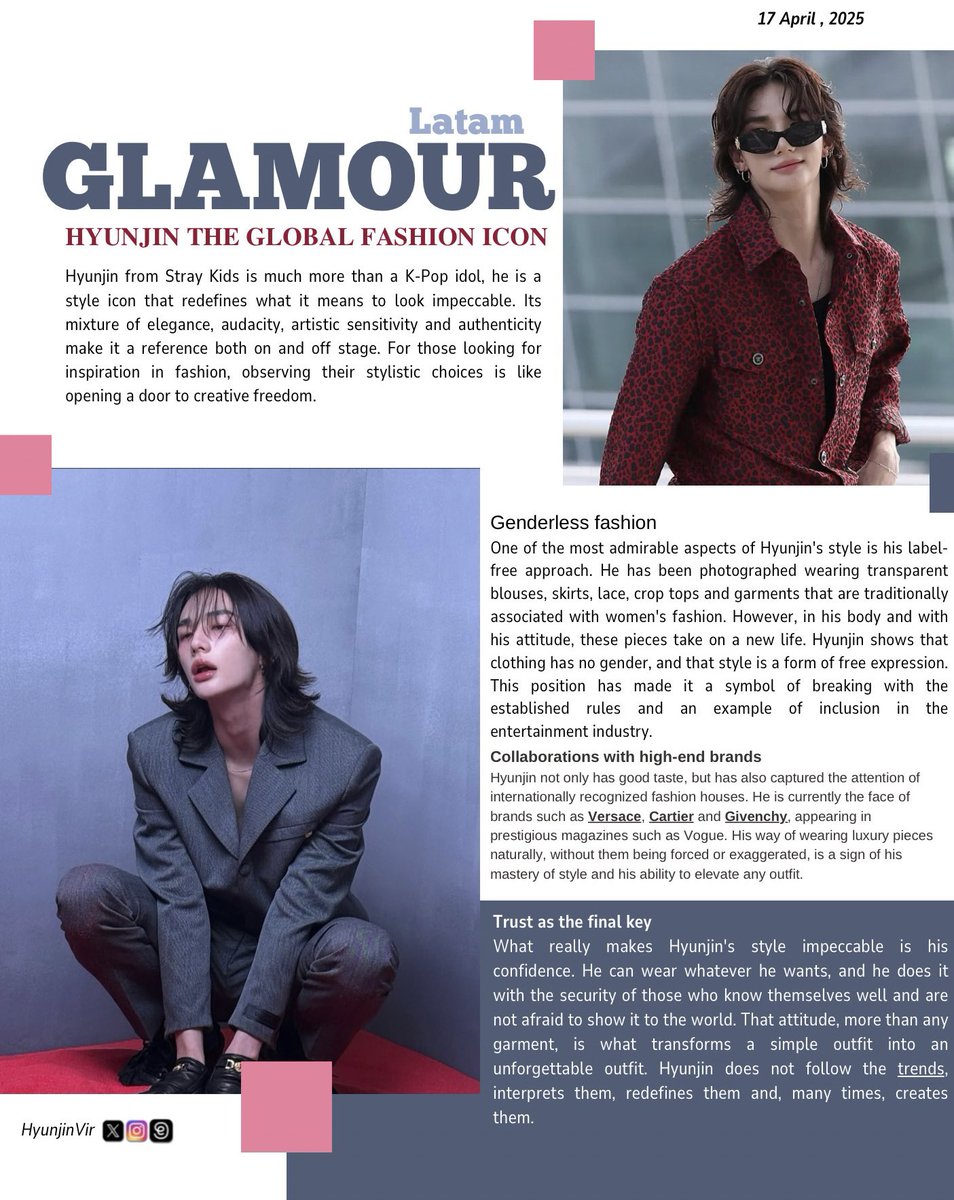 HYUNJIN VIRAL (@hyunjinvir) on Twitter photo “ Hyunjin The Global Fashion Icon ”
Glamour mex y LATAM || #Hyunjin is much more than a K-pop idol; he's a style icon who redefines what it means to look flawless….
<a href="/Stray_Kids/">Stray Kids</a> <a href="/GlamourMex/">Glamour Mex y Latam</a> “ Hyunjin The Global Fashion Icon ”
Glamour mex y LATAM || #Hyunjin is much more than a K-pop idol; he's a style icon who redefines what it means to look flawless….
<a href="/Stray_Kids/">Stray Kids</a> <a href="/GlamourMex/">Glamour Mex y Latam</a>
