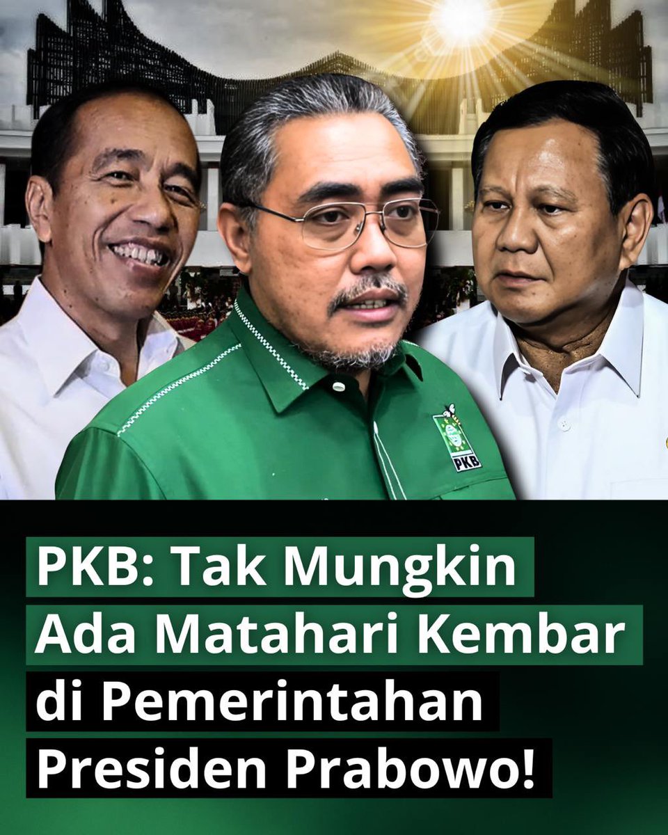 voiceofpkb's tweet photo. Tidak mungkin ada matahari kembar di pemerintahan. Karna dikonstitusi tidak ada👌 @Jazilul_Fawaid @DPP_PKB 

#PKB #mataharikembar #presidenprabowo #jokowi https://t.co/FEWGM2evFw