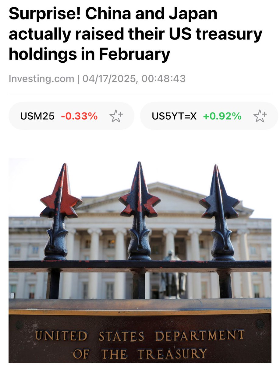 Helmikuussa Kiina ja Japani ostivat nettona USA:n valtionlainoja. Mielenkiinto kohdistuu huhtikuun lukuihin #geotalous